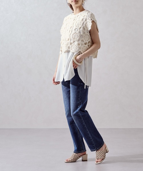 acro（アクロ）の「かぎ針編みフレンチスリーブニットトップス/AC1033（ニット/セーター・レディース・ホワイト/オレンジ/グリーン/ブルー/イエロー/グレー/ブラック・ﾌﾘ-）」の18枚目の写真