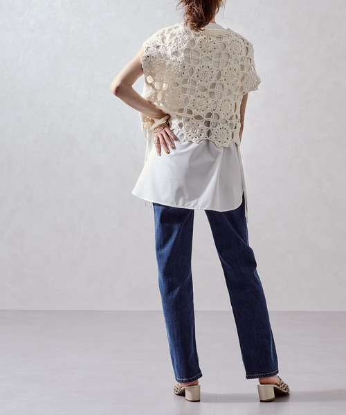 acro（アクロ）の「かぎ針編みフレンチスリーブニットトップス/AC1033（ニット/セーター・レディース・ホワイト/オレンジ/グリーン/ブルー/イエロー/グレー/ブラック・ﾌﾘ-）」の19枚目の写真