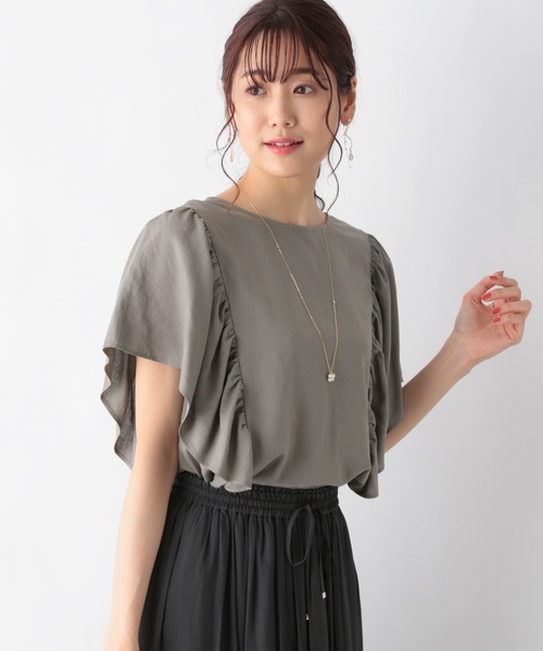 GLOBAL WORK（グローバルワーク）の「フレンチリネン混フリルブラウス/942769（シャツ/ブラウス・レディース・ホワイト/ブラック/ベージュ系その他/ブルー系その他/グレー系その他7・MEDIUM/LARGE）」の4枚目の写真