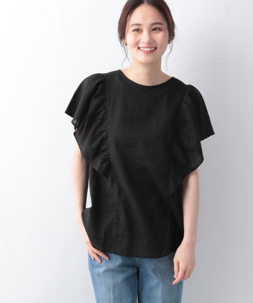 GLOBAL WORK（グローバルワーク）の「フレンチリネン混フリルブラウス/942769（シャツ/ブラウス・レディース・ホワイト/ブラック/ベージュ系その他/ブルー系その他/グレー系その他7・MEDIUM/LARGE）」の15枚目の写真