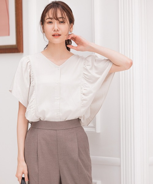 GLOBAL WORK（グローバルワーク）の「フレンチリネン混フリルブラウス/942769（シャツ/ブラウス・レディース・ホワイト/ブラック/ベージュ系その他/ブルー系その他/グレー系その他7・MEDIUM/LARGE）」の10枚目の写真