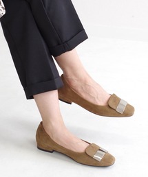 シルバープレートスクエアトゥフラットパンプス