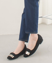 シルバープレートスクエアトゥフラットパンプス