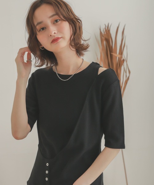 SENSE OF PLACE by URBAN RESEARCH(センスオブプレイスバイアーバンリサーチ)の「レイヤードボタンディテールトップ(Tシャツ/カットソー・レディース・イエロー/ブラック/ライトベージュ・ONE)」の12枚目の写真