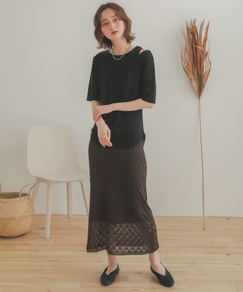 SENSE OF PLACE by URBAN RESEARCH(センスオブプレイスバイアーバンリサーチ)の「レイヤードボタンディテールトップ(Tシャツ/カットソー・レディース・イエロー/ブラック/ライトベージュ・ONE)」の16枚目の写真