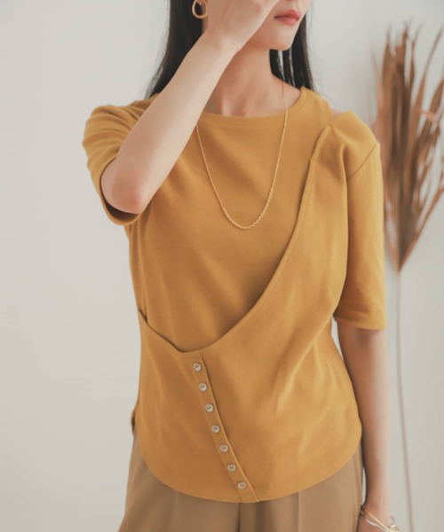 SENSE OF PLACE by URBAN RESEARCH(センスオブプレイスバイアーバンリサーチ)の「レイヤードボタンディテールトップ(Tシャツ/カットソー・レディース・イエロー/ブラック/ライトベージュ・ONE)」の19枚目の写真