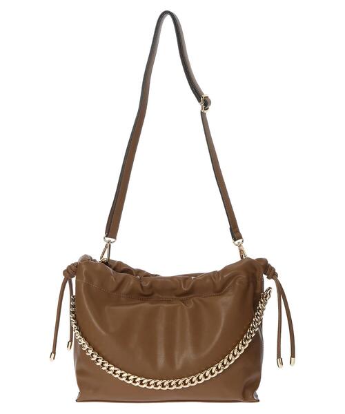 YECCA VECCA(イェッカヴェッカ)の「2wayチェーンMIXギャザーバッグ*(トートバッグ・レディース・アイボリー/チャコールグレー/ブラウン/シルバー系その他・FREE)」の11枚目の写真