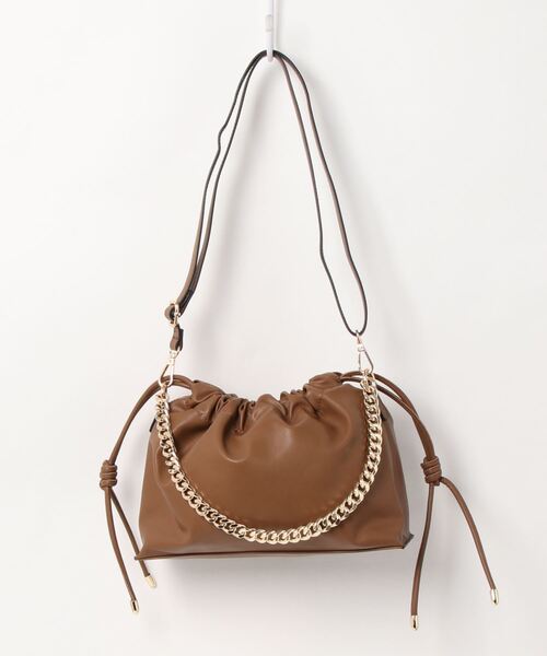 YECCA VECCA(イェッカヴェッカ)の「2wayチェーンMIXギャザーバッグ*(トートバッグ・レディース・アイボリー/チャコールグレー/ブラウン/シルバー系その他・FREE)」の18枚目の写真