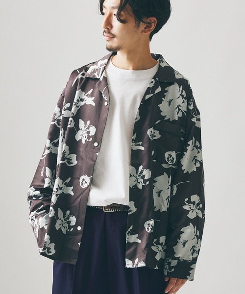 JOURNAL STANDARD(ジャーナルスタンダード)の「ネガポジ プリント オープンカラー オーバーサイズ パジャマシャツ/とろみシャツ(シャツ/ブラウス・メンズ・チャコールグレー/ネイビー/ブラウン/ライトグリーン/コバルトブルー・MEDIUM/LARGE)」の2枚目の写真