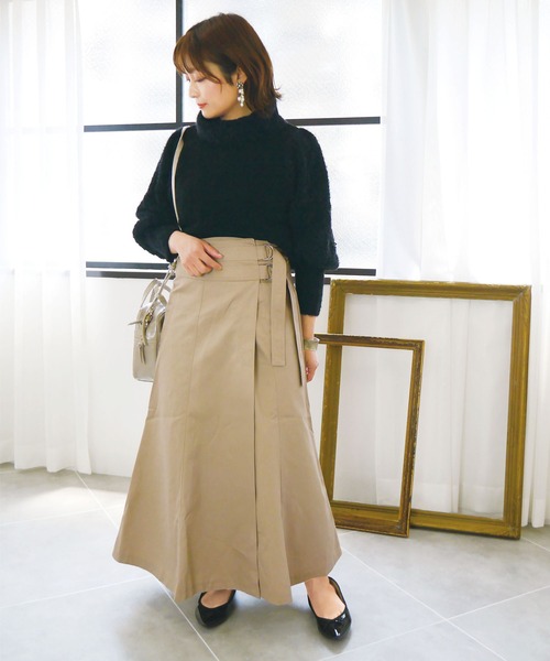 GeeRA（ジーラ）の「ラップ風チノフレアースカート（スカート・レディース・ベージュ/オフホワイト・SMALL/MEDIUM/LARGE）」の3枚目の写真