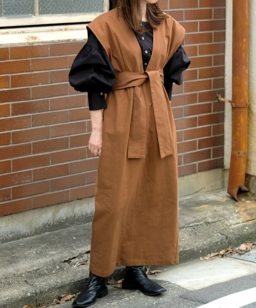 Bab（バブ）の「リボンセットジャンパースカート（ワンピース・レディース・ブラウン/ベージュ/アイボリー・M）」の3枚目の写真