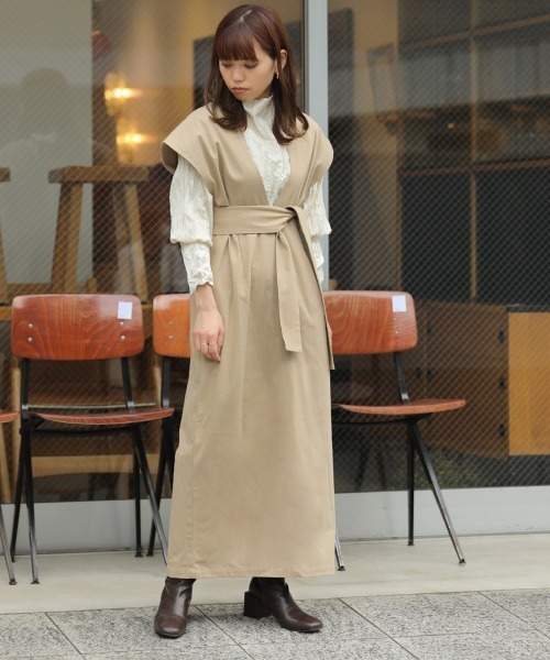 Bab（バブ）の「リボンセットジャンパースカート（ワンピース・レディース・ブラウン/ベージュ/アイボリー・M）」の5枚目の写真