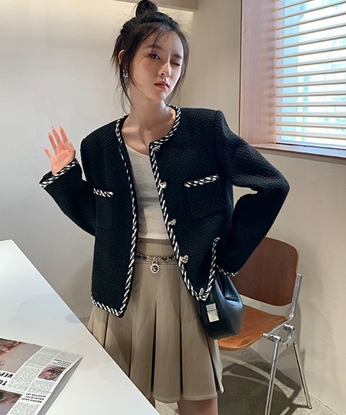 Fano Studios（ファノ ストゥディオズ）の「【Fano Studios】Edge piping tweed jacket FQ21W100（ノーカラージャケット・レディース・ブラック・M/S/L）」の21枚目の写真