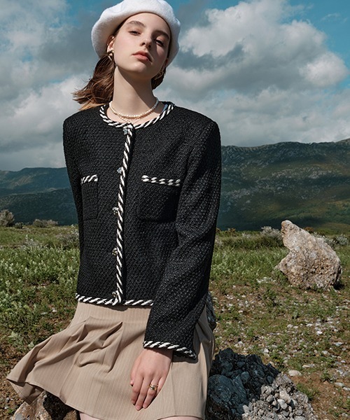 Fano Studios（ファノ ストゥディオズ）の「【Fano Studios】Edge piping tweed jacket FQ21W100（ノーカラージャケット・レディース・ブラック・M/S/L）」の4枚目の写真