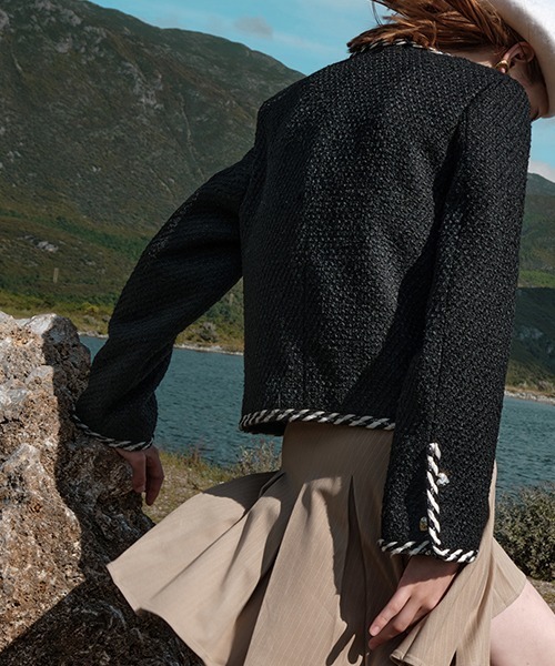 Fano Studios（ファノ ストゥディオズ）の「【Fano Studios】Edge piping tweed jacket FQ21W100（ノーカラージャケット・レディース・ブラック・M/S/L）」の6枚目の写真