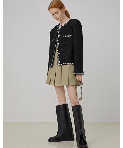 Fano Studios（ファノ ストゥディオズ）の「【Fano Studios】Edge piping tweed jacket FQ21W100（ノーカラージャケット・レディース・ブラック・M/S/L）」の8枚目の写真