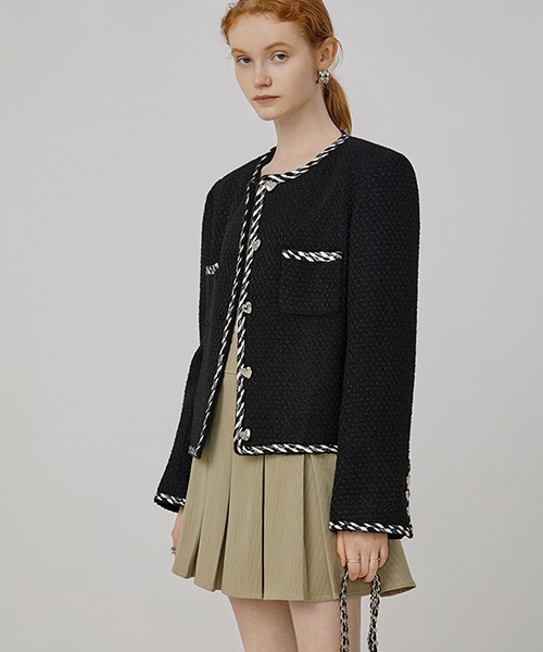 Fano Studios（ファノ ストゥディオズ）の「【Fano Studios】Edge piping tweed jacket FQ21W100（ノーカラージャケット・レディース・ブラック・M/S/L）」の9枚目の写真