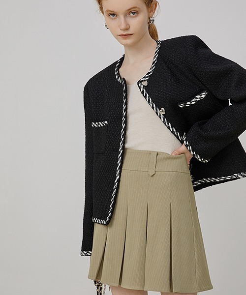 Fano Studios（ファノ ストゥディオズ）の「【Fano Studios】Edge piping tweed jacket FQ21W100（ノーカラージャケット・レディース・ブラック・M/S/L）」の10枚目の写真