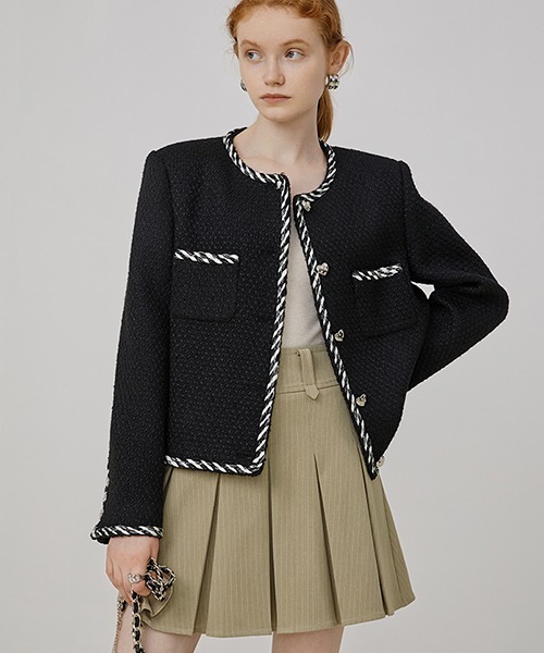 Fano Studios（ファノ ストゥディオズ）の「【Fano Studios】Edge piping tweed jacket FQ21W100（ノーカラージャケット・レディース・ブラック・M/S/L）」の12枚目の写真