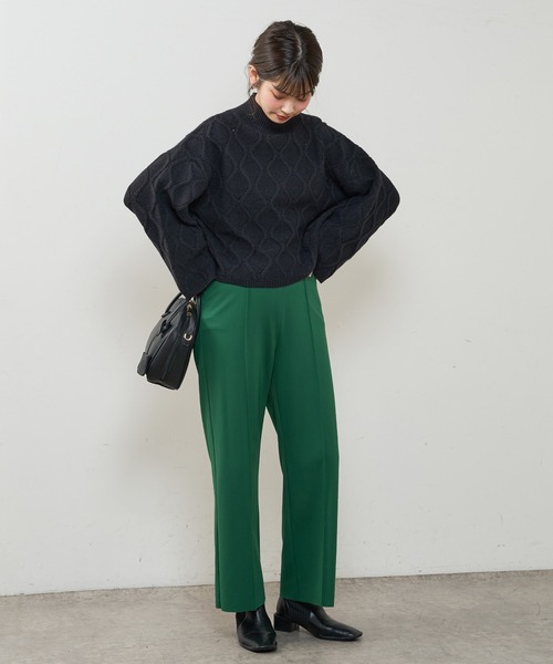natural couture(ナチュラルクチュール)の「アイレットアーガイルハイネックニット(ニット/セーター・レディース・ブラック/オフホワイト/サックスブルー/ピンクベージュ・FREE)」の8枚目の写真