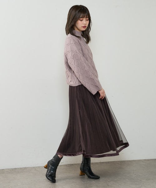 natural couture(ナチュラルクチュール)の「アイレットアーガイルハイネックニット(ニット/セーター・レディース・ブラック/オフホワイト/サックスブルー/ピンクベージュ・FREE)」の22枚目の写真
