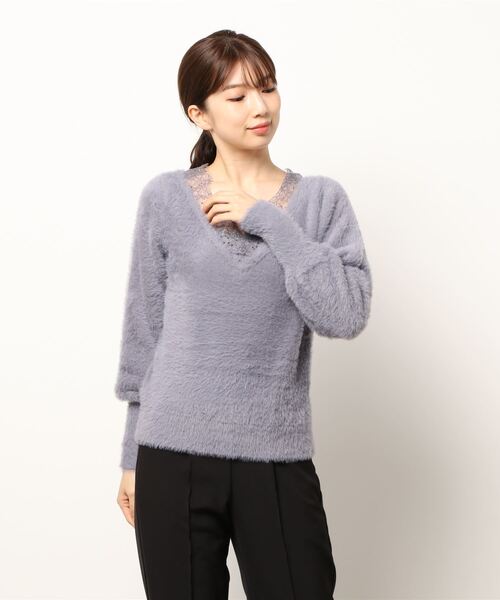 FEERICHELU（フェリーシェル）の「ニット 襟レース シャギーヤーン 2WAY FEERICHELU（ニット/セーター・レディース・ブルーグレー/チャコール/パープル系その他/ベージュ系その他・M/S）」の13枚目の写真