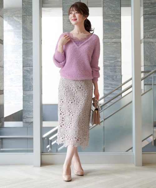 FEERICHELU（フェリーシェル）の「ニット 襟レース シャギーヤーン 2WAY FEERICHELU（ニット/セーター・レディース・ブルーグレー/チャコール/パープル系その他/ベージュ系その他・M/S）」の5枚目の写真