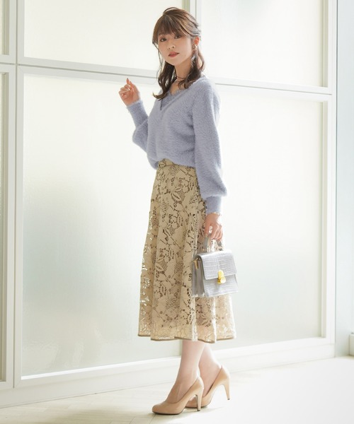 FEERICHELU（フェリーシェル）の「ニット 襟レース シャギーヤーン 2WAY FEERICHELU（ニット/セーター・レディース・ブルーグレー/チャコール/パープル系その他/ベージュ系その他・M/S）」の7枚目の写真