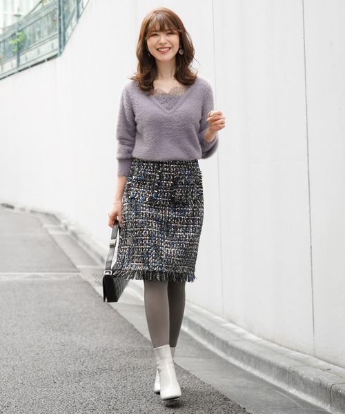 FEERICHELU（フェリーシェル）の「ニット 襟レース シャギーヤーン 2WAY FEERICHELU（ニット/セーター・レディース・ブルーグレー/チャコール/パープル系その他/ベージュ系その他・M/S）」の10枚目の写真