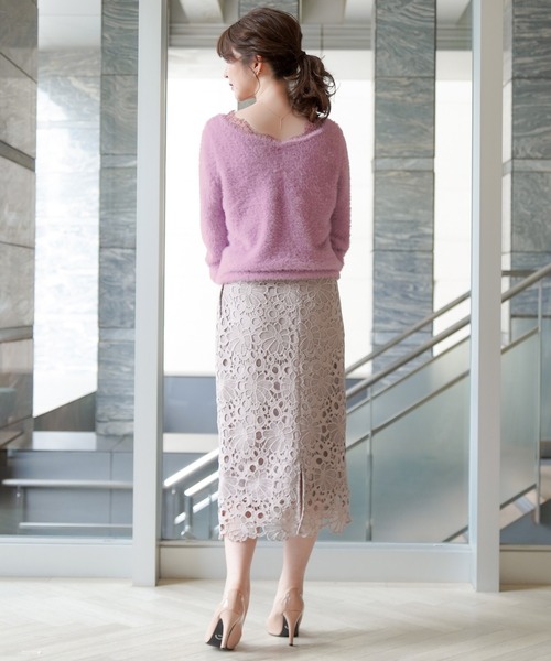 FEERICHELU（フェリーシェル）の「ニット 襟レース シャギーヤーン 2WAY FEERICHELU（ニット/セーター・レディース・ブルーグレー/チャコール/パープル系その他/ベージュ系その他・M/S）」の6枚目の写真