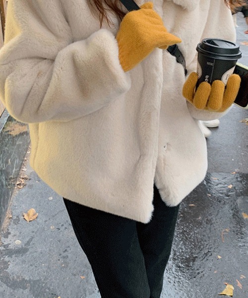 Doula Doula（ドゥーラドゥーラ）の「フェイクファー襟付きアウター（ブルゾン・レディース・ベージュ/ブラウン/ブルー・FREE）」の10枚目の写真