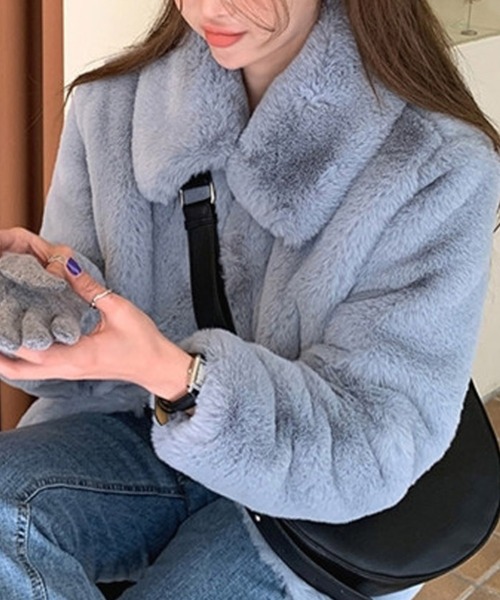 Doula Doula（ドゥーラドゥーラ）の「フェイクファー襟付きアウター（ブルゾン・レディース・ベージュ/ブラウン/ブルー・FREE）」の4枚目の写真