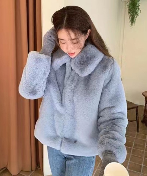 Doula Doula（ドゥーラドゥーラ）の「フェイクファー襟付きアウター（ブルゾン・レディース・ベージュ/ブラウン/ブルー・FREE）」の20枚目の写真