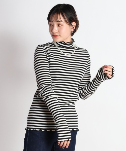 cepo（セポ）の「キリカエボーダータートル（Tシャツ/カットソー・レディース・ブラウン/オフホワイト/グリーン系・M）」の2枚目の写真