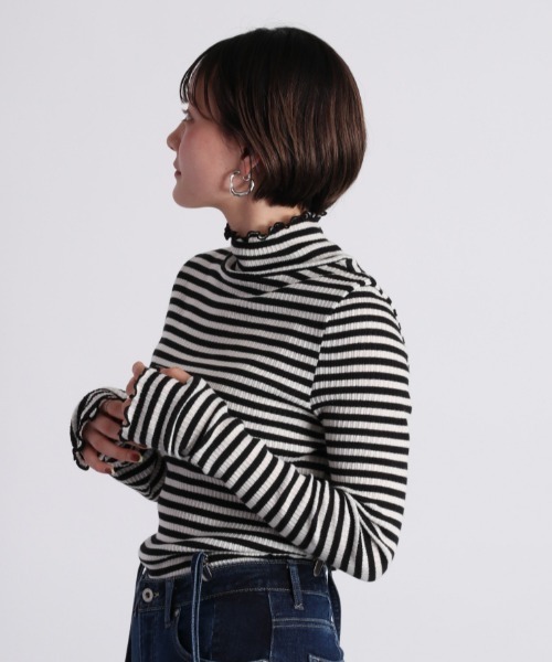 cepo（セポ）の「キリカエボーダータートル（Tシャツ/カットソー・レディース・ブラウン/オフホワイト/グリーン系・M）」の7枚目の写真
