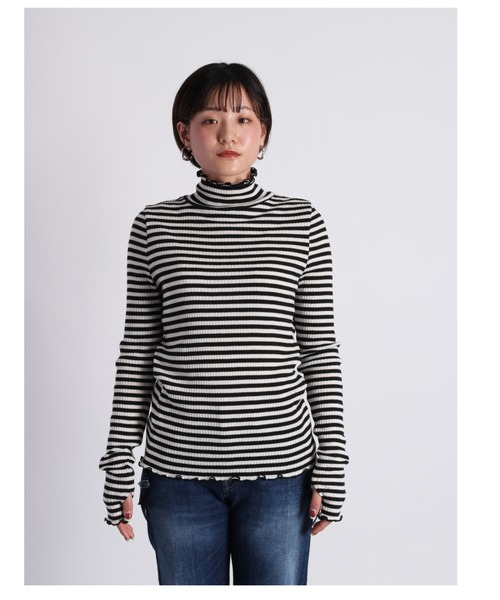cepo（セポ）の「キリカエボーダータートル（Tシャツ/カットソー・レディース・ブラウン/オフホワイト/グリーン系・M）」の5枚目の写真