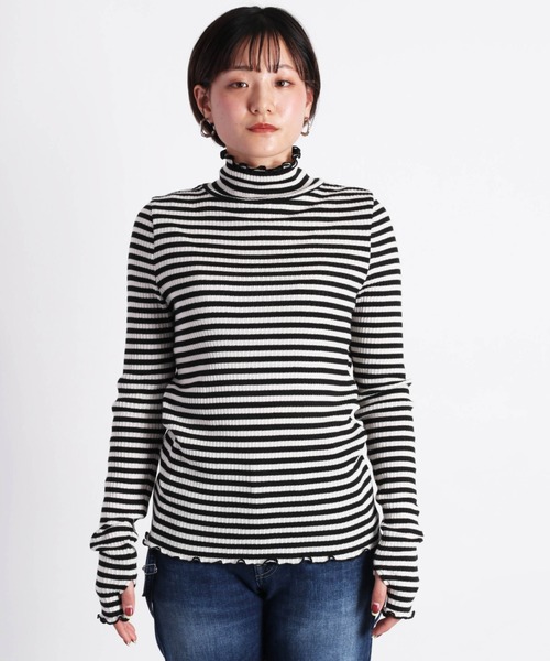 cepo（セポ）の「キリカエボーダータートル（Tシャツ/カットソー・レディース・ブラウン/オフホワイト/グリーン系・M）」の15枚目の写真
