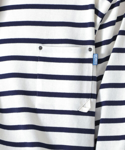 GEVACO（ゲバコ）の「【GEVACO/ゲバコ】オープンエンド度詰め天竺 ボーダー長袖ボートネックTシャツ（Tシャツ/カットソー・メンズ・ホワイト×ブルー/ホワイト×ネイビー/ネイビー×ホワイト・SMALL/MEDIUM/LARGE）」の12枚目の写真
