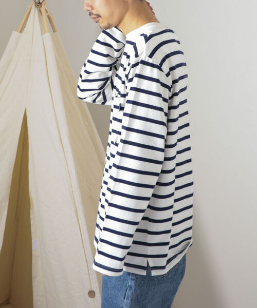 GEVACO（ゲバコ）の「【GEVACO/ゲバコ】オープンエンド度詰め天竺 ボーダー長袖ボートネックTシャツ（Tシャツ/カットソー・メンズ・ホワイト×ブルー/ホワイト×ネイビー/ネイビー×ホワイト・SMALL/MEDIUM/LARGE）」の13枚目の写真