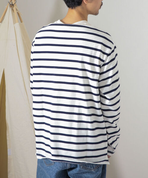 GEVACO（ゲバコ）の「【GEVACO/ゲバコ】オープンエンド度詰め天竺 ボーダー長袖ボートネックTシャツ（Tシャツ/カットソー・メンズ・ホワイト×ブルー/ホワイト×ネイビー/ネイビー×ホワイト・SMALL/MEDIUM/LARGE）」の15枚目の写真