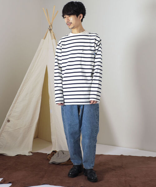 GEVACO（ゲバコ）の「【GEVACO/ゲバコ】オープンエンド度詰め天竺 ボーダー長袖ボートネックTシャツ（Tシャツ/カットソー・メンズ・ホワイト×ブルー/ホワイト×ネイビー/ネイビー×ホワイト・SMALL/MEDIUM/LARGE）」の18枚目の写真