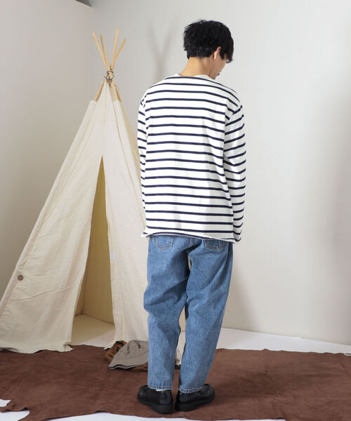 GEVACO（ゲバコ）の「【GEVACO/ゲバコ】オープンエンド度詰め天竺 ボーダー長袖ボートネックTシャツ（Tシャツ/カットソー・メンズ・ホワイト×ブルー/ホワイト×ネイビー/ネイビー×ホワイト・SMALL/MEDIUM/LARGE）」の20枚目の写真