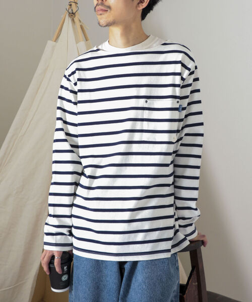 GEVACO（ゲバコ）の「【GEVACO/ゲバコ】オープンエンド度詰め天竺 ボーダー長袖ボートネックTシャツ（Tシャツ/カットソー・メンズ・ホワイト×ブルー/ホワイト×ネイビー/ネイビー×ホワイト・SMALL/MEDIUM/LARGE）」の21枚目の写真