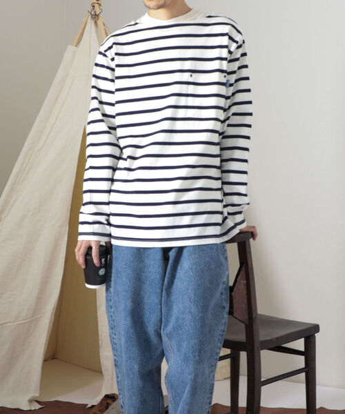 GEVACO（ゲバコ）の「【GEVACO/ゲバコ】オープンエンド度詰め天竺 ボーダー長袖ボートネックTシャツ（Tシャツ/カットソー・メンズ・ホワイト×ブルー/ホワイト×ネイビー/ネイビー×ホワイト・SMALL/MEDIUM/LARGE）」の22枚目の写真
