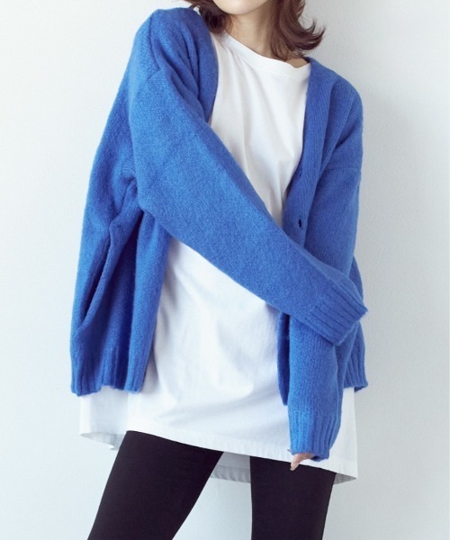 Bling Leads(ブリングリーズ)の「★Bling leads★5ゲージモヘアタッチ ビッグカーディガン(カーディガン/ボレロ・レディース・ブルー/ブラック/ライトグレー/グリーン/マスタード/オレンジ/エメラルド/レッド/チャコールグレー・MEDIUM/LARGE)」の6枚目の写真