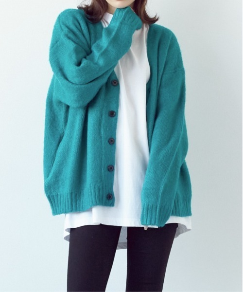 Bling Leads(ブリングリーズ)の「★Bling leads★5ゲージモヘアタッチ ビッグカーディガン(カーディガン/ボレロ・レディース・ブルー/ブラック/ライトグレー/グリーン/マスタード/オレンジ/エメラルド/レッド/チャコールグレー・MEDIUM/LARGE)」の1枚目の写真