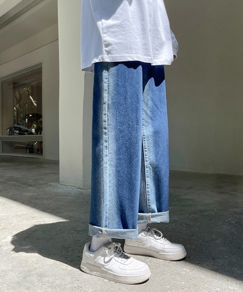Ressaca（レサーカ）の「ハイウエスト ブリーチ加工 ワイドデニムパンツ（デニムパンツ・メンズ・ブラック/ブルー・S/M/L/XL/XXL）」の3枚目の写真