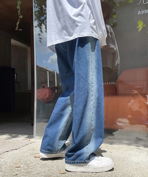 Ressaca（レサーカ）の「ハイウエスト ブリーチ加工 ワイドデニムパンツ（デニムパンツ・メンズ・ブラック/ブルー・S/M/L/XL/XXL）」の14枚目の写真