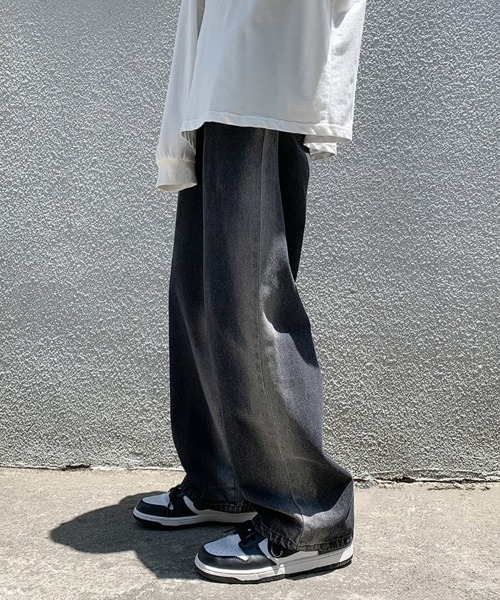 Ressaca（レサーカ）の「ハイウエスト ブリーチ加工 ワイドデニムパンツ（デニムパンツ・メンズ・ブラック/ブルー・S/M/L/XL/XXL）」の9枚目の写真