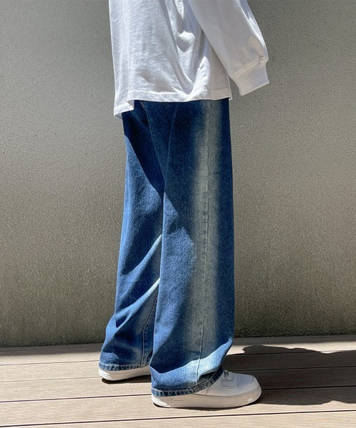 Ressaca（レサーカ）の「ハイウエスト ブリーチ加工 ワイドデニムパンツ（デニムパンツ・メンズ・ブラック/ブルー・S/M/L/XL/XXL）」の17枚目の写真